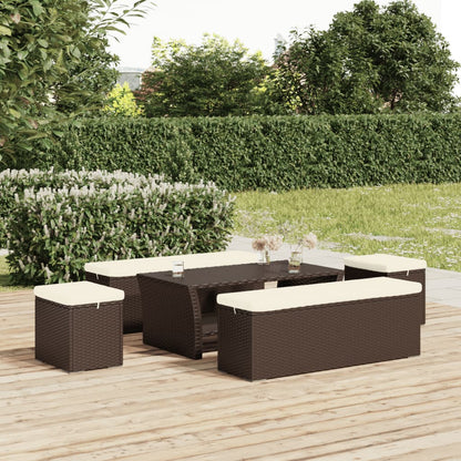 Panca Ottomana con Cuscino Marrone 110x30x40 cm in Polyrattan - homemem39