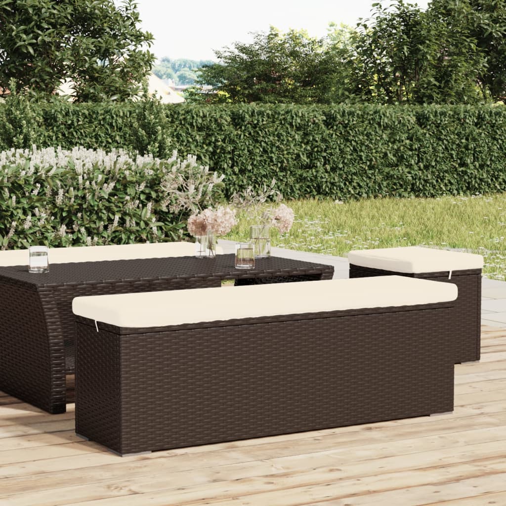 Panca Ottomana con Cuscino Marrone 110x30x40 cm in Polyrattan - homemem39