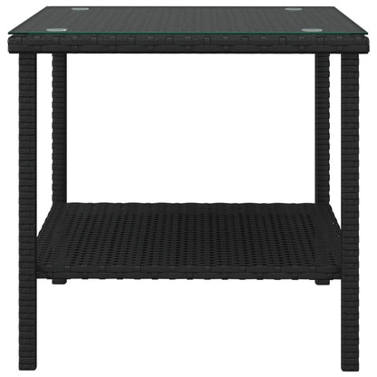 Tavolino Nero 45x45x45 cm Polyrattan e Vetro Temperato - homemem39