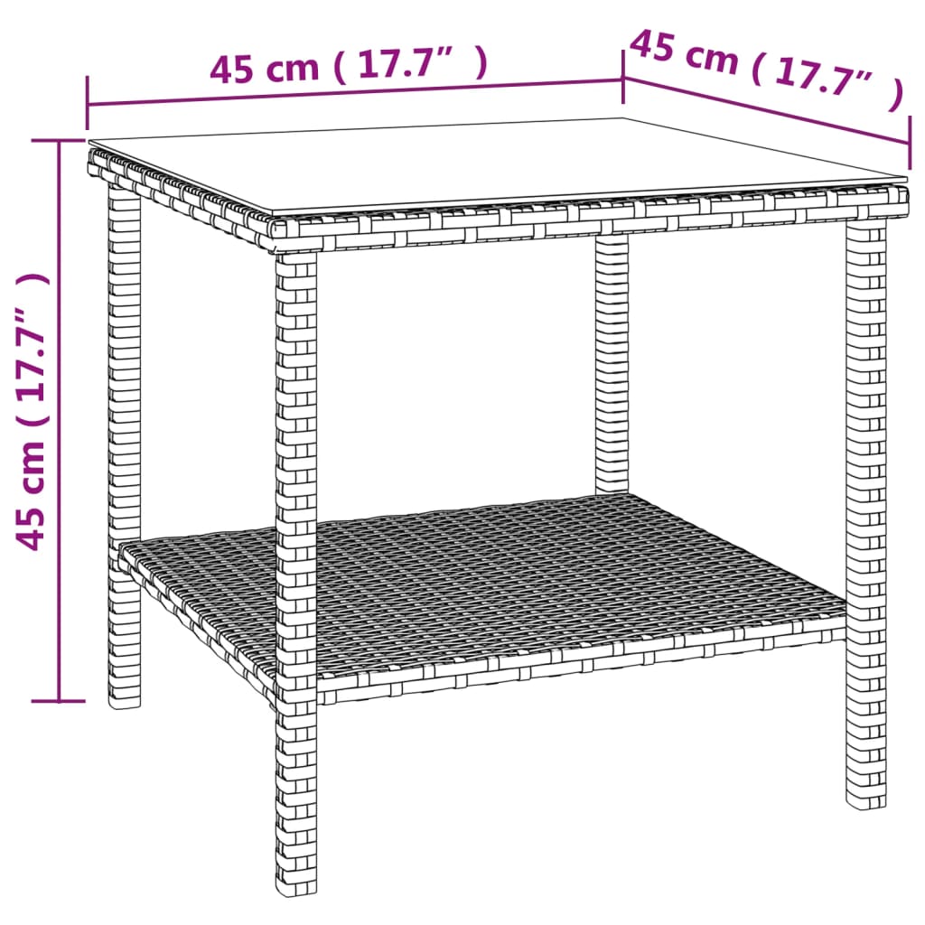 Tavolino Nero 45x45x45 cm Polyrattan e Vetro Temperato - homemem39