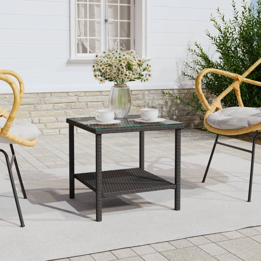 Tavolino Nero 45x45x45 cm Polyrattan e Vetro Temperato - homemem39