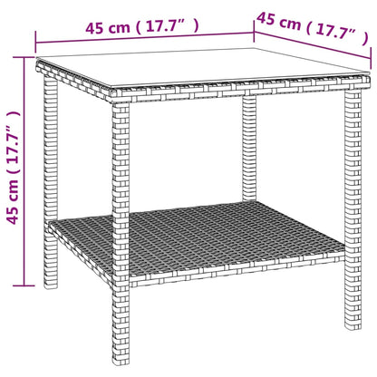 Tavolino Marrone 45x45x45 cm Polyrattan e Vetro Temperato - homemem39