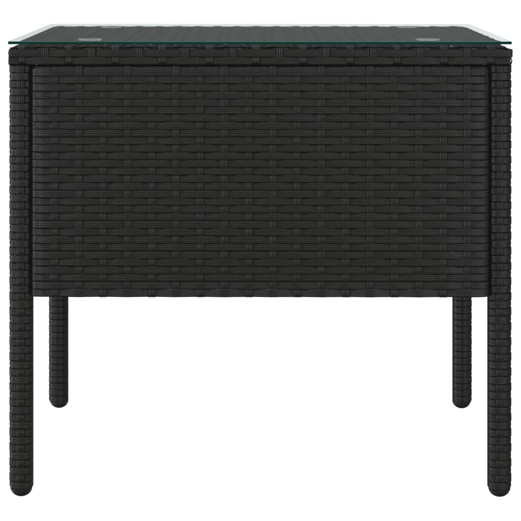 Tavolino Nero 53x37x48 cm Polyrattan e Vetro Temperato - homemem39