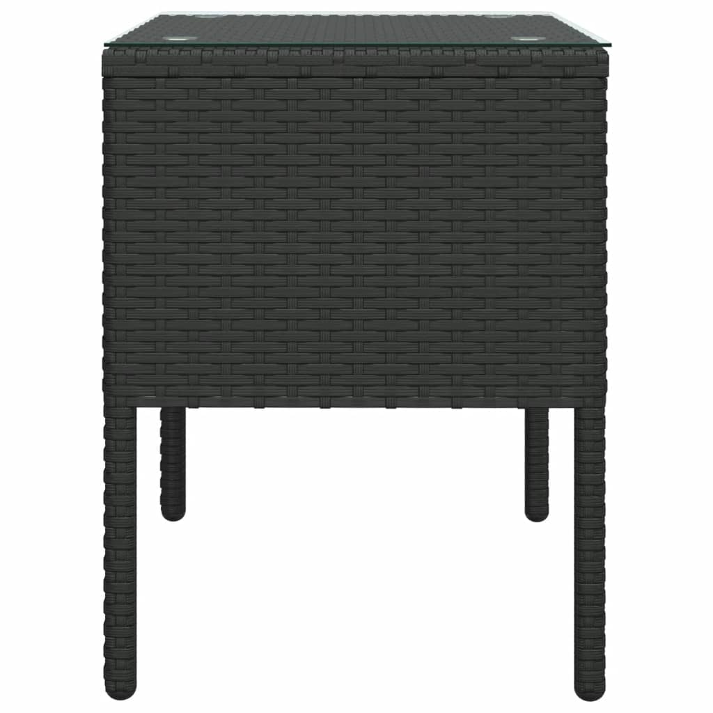 Tavolino Nero 53x37x48 cm Polyrattan e Vetro Temperato - homemem39