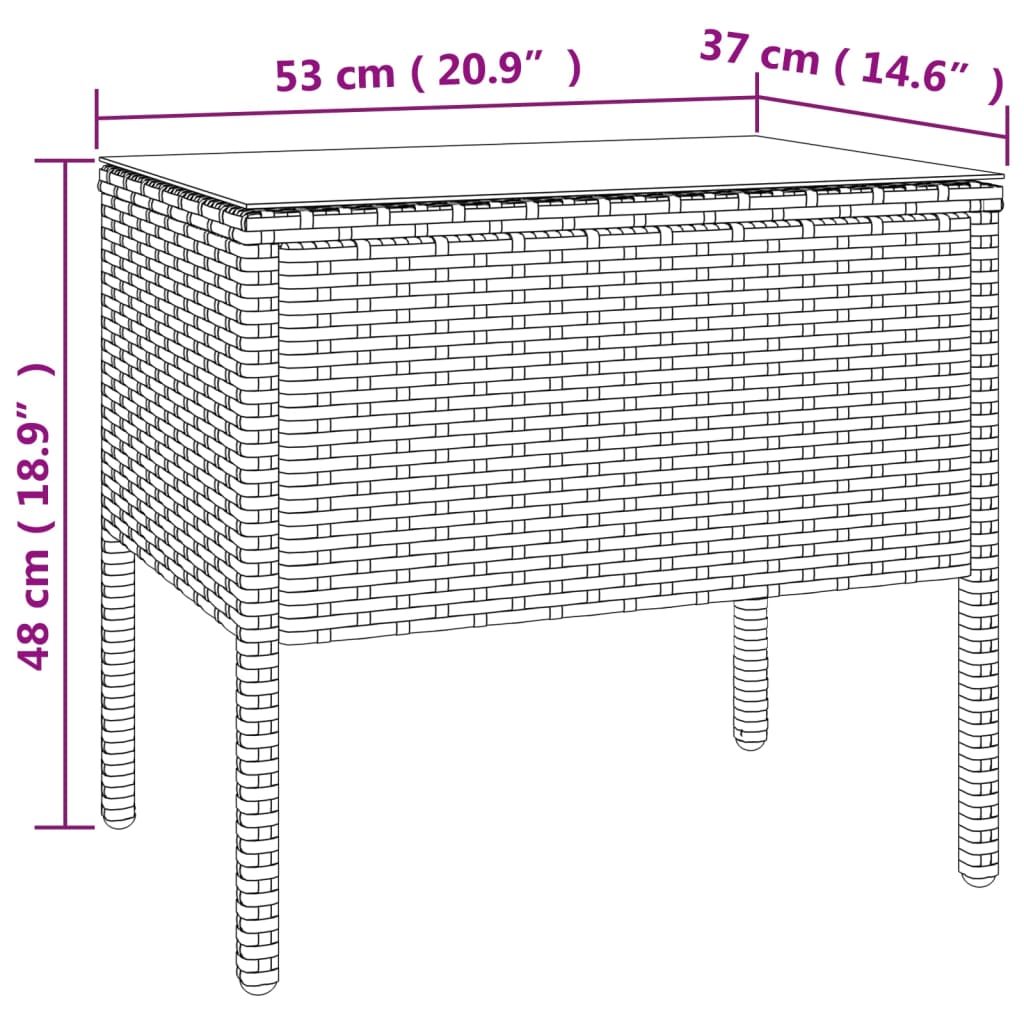 Tavolino Nero 53x37x48 cm Polyrattan e Vetro Temperato - homemem39