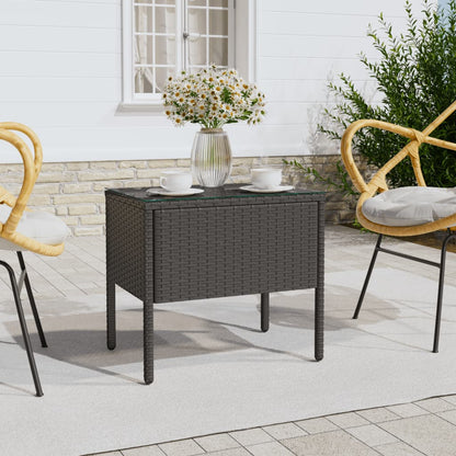 Tavolino Nero 53x37x48 cm Polyrattan e Vetro Temperato - homemem39