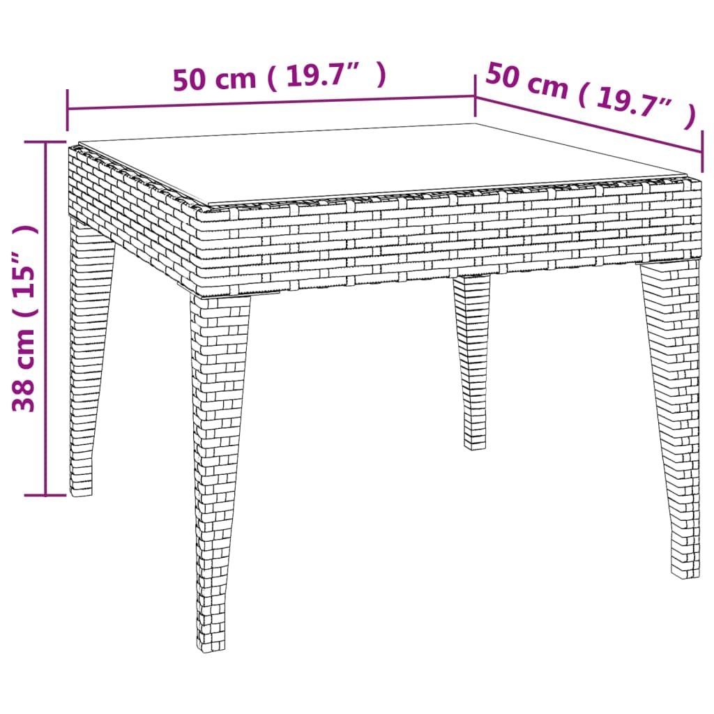 Tavolino Marrone 50x50x38 cm Polyrattan e Vetro Temperato - homemem39