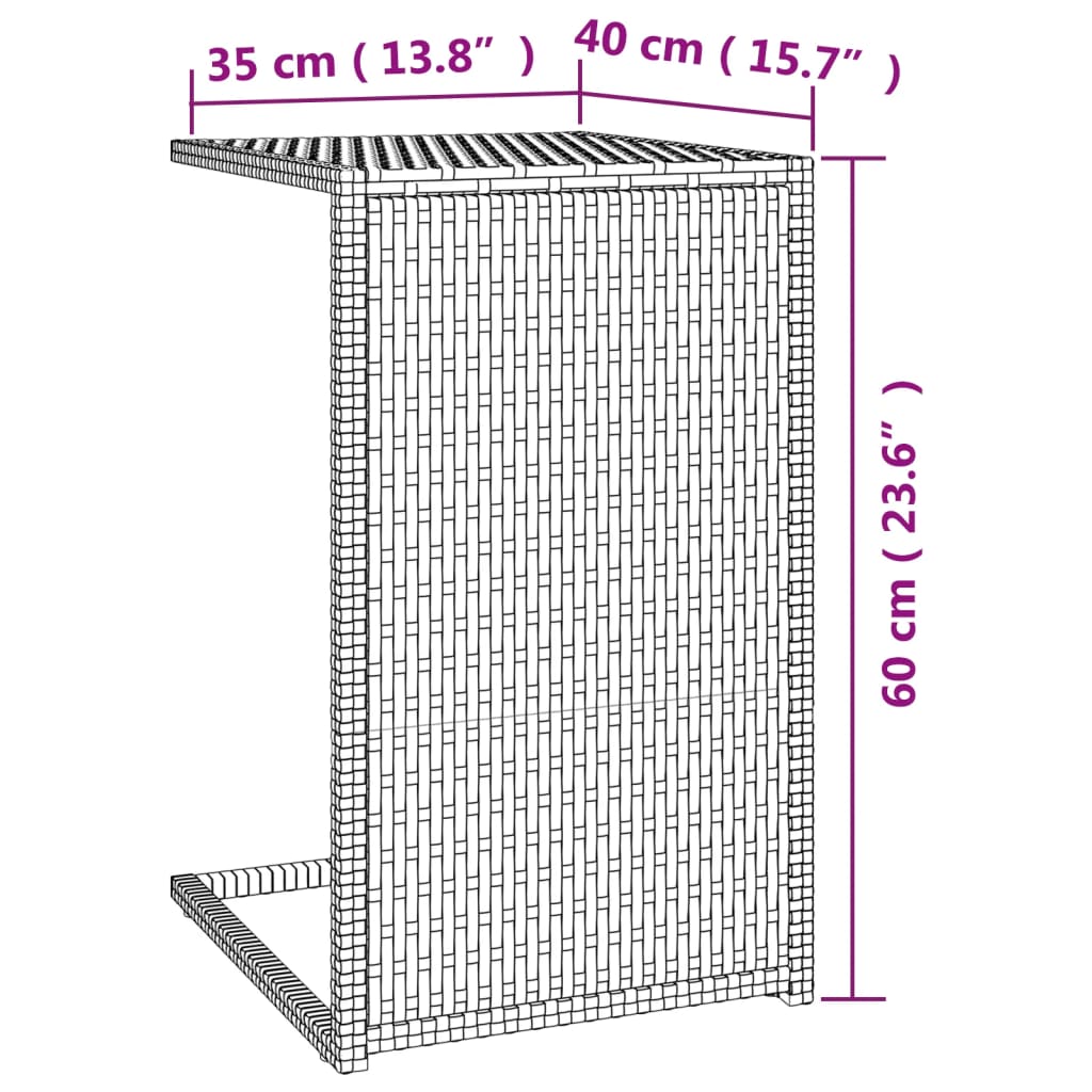 Tavolino a C Nero 40x35x60 cm in Polyrattan - homemem39