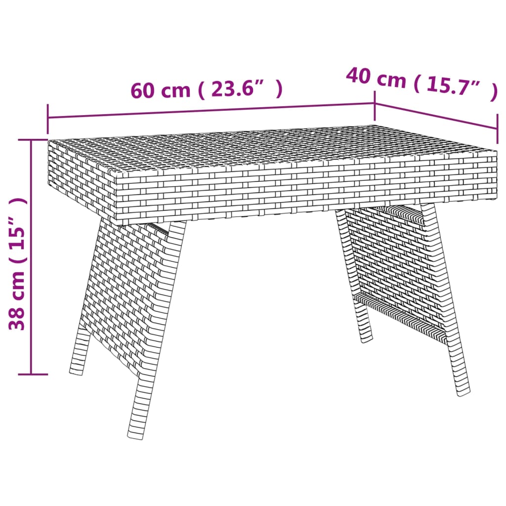 Tavolino Pieghevole Nero 60x40x38 cm in Polyrattan - homemem39