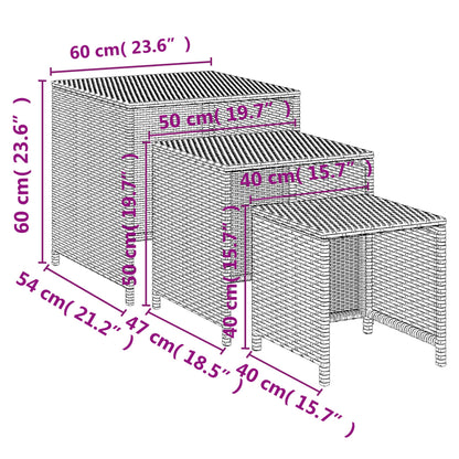 Tavolini Impilabili 3 pz Neri in Polyrattan - homemem39