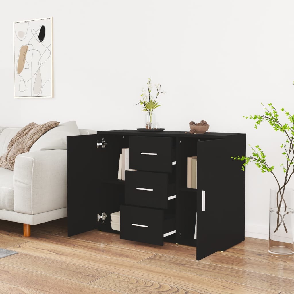 Credenza Nera 91x29,5x65 cm in Legno Multistrato - homemem39