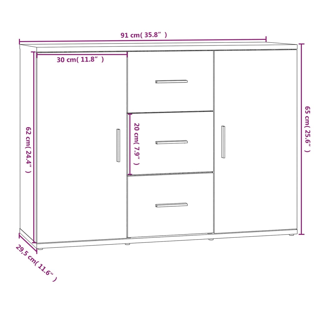 Credenza Nera 91x29,5x65 cm in Legno Multistrato - homemem39