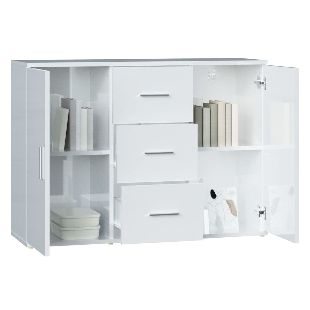 Credenza Bianco Lucido 91x29,5x65 cm in Legno Multistrato - homemem39