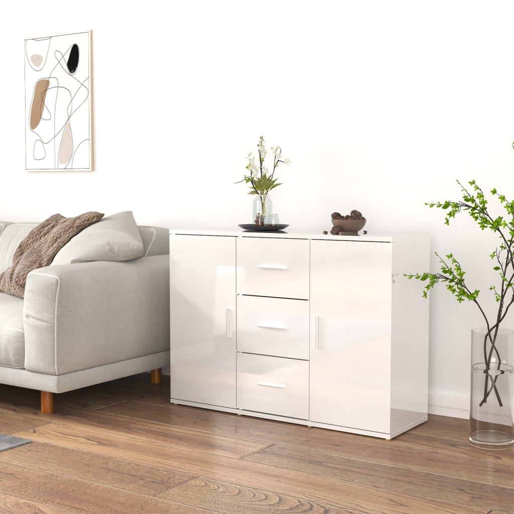 Credenza Bianco Lucido 91x29,5x65 cm in Legno Multistrato - homemem39