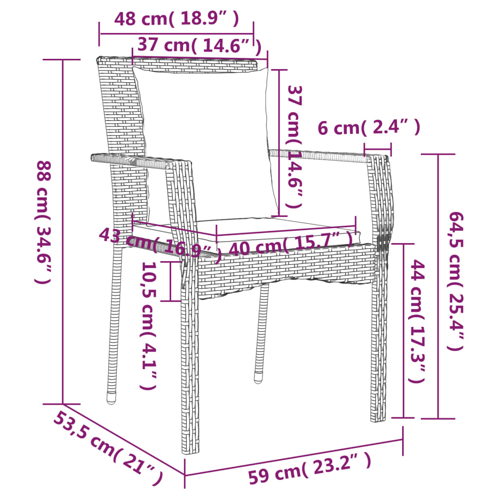 Sedie da Giardino con Cuscini 2 pz in Polyrattan Nere - homemem39