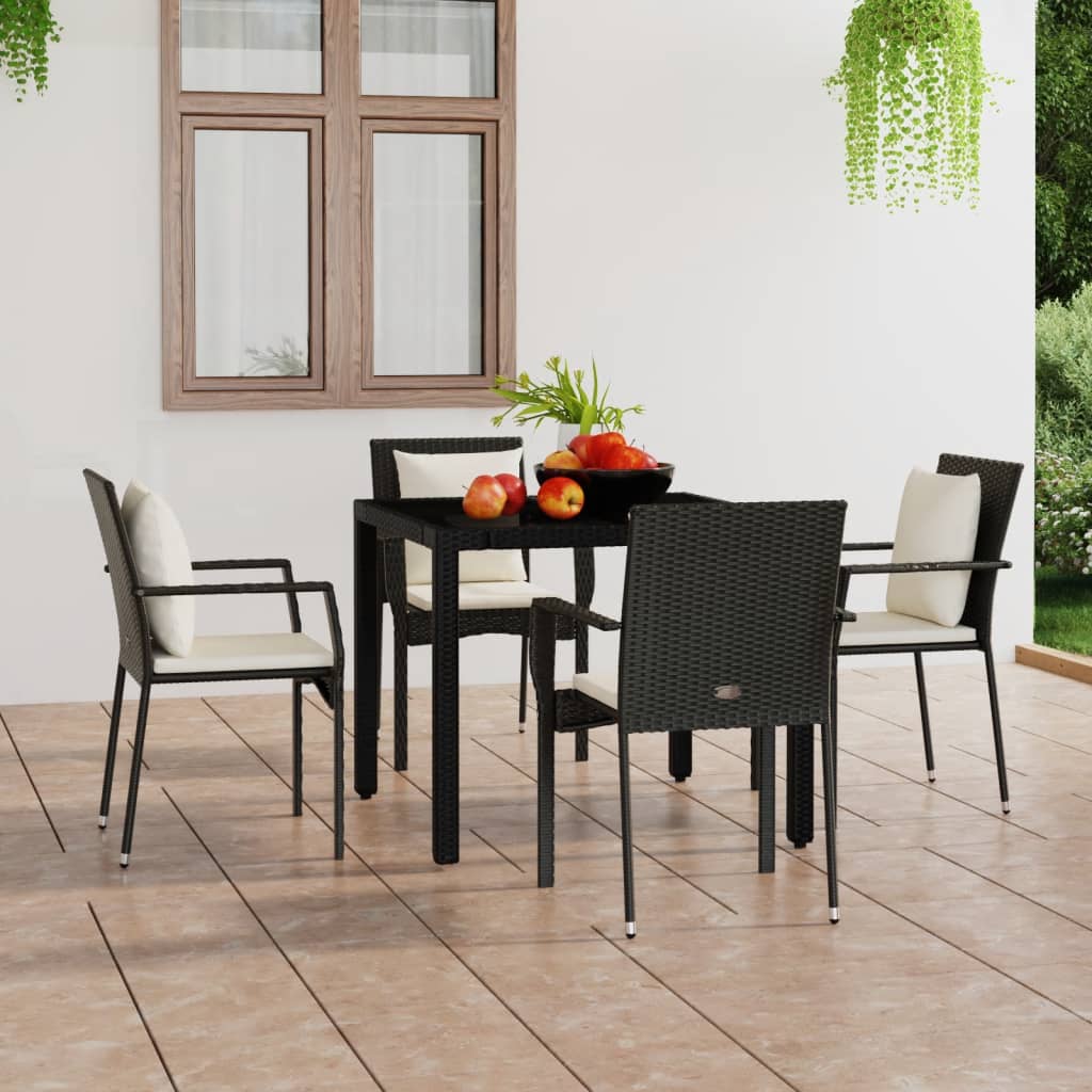 Sedie da Giardino con Cuscini 4 pz in Polyrattan Nere - homemem39