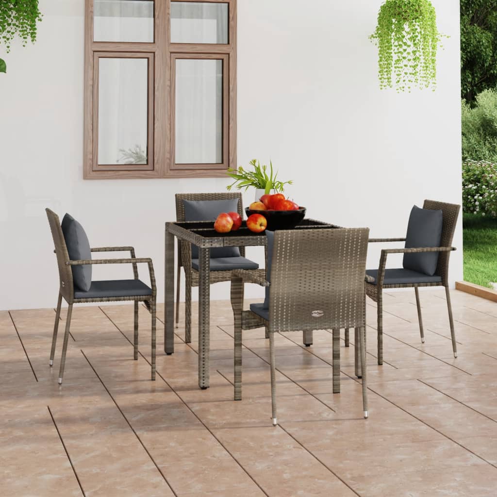 Sedie da Giardino con Cuscini 4 pz in Polyrattan Grigie - homemem39