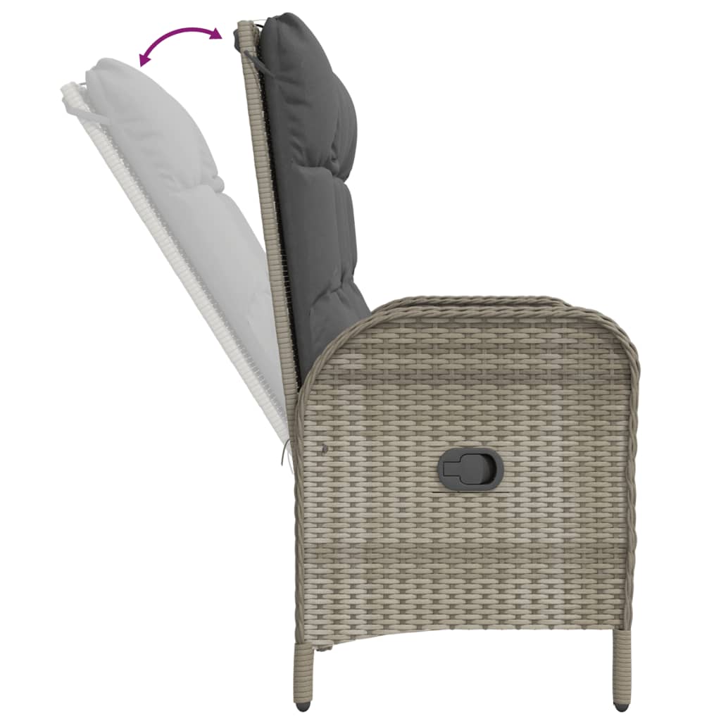 Panca Reclinabile da Giardino Cuscini 107 cm Polyrattan Grigia - homemem39