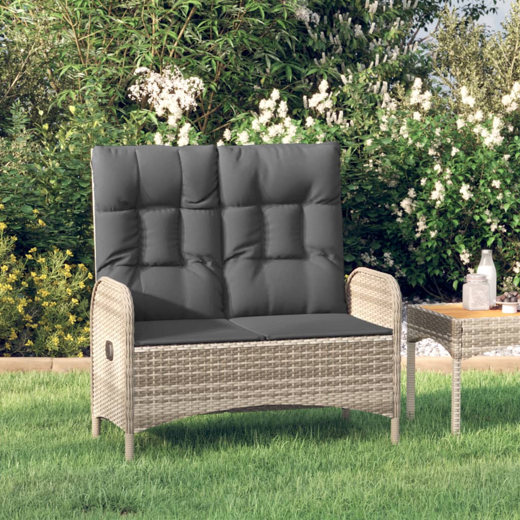 Panca Reclinabile da Giardino Cuscini 107 cm Polyrattan Grigia - homemem39