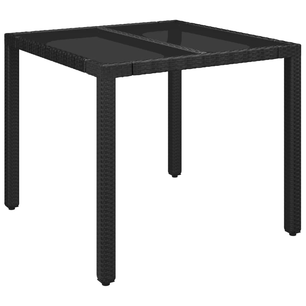 Tavolo da Giardino Piano in Vetro Nero 90x90x75 cm Polyrattan - homemem39