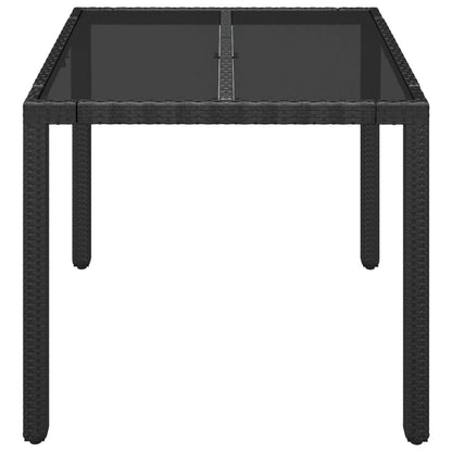 Tavolo da Giardino Piano in Vetro Nero 90x90x75 cm Polyrattan - homemem39