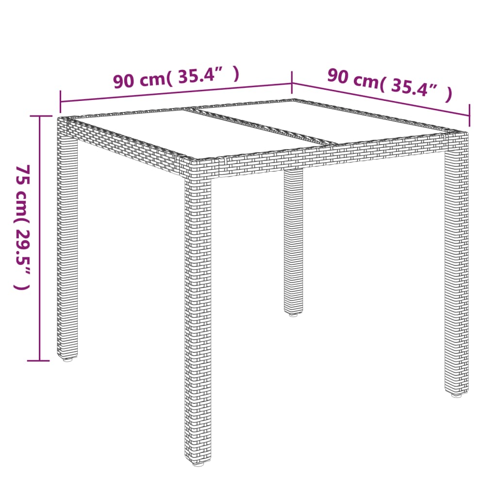 Tavolo da Giardino Piano in Vetro Nero 90x90x75 cm Polyrattan - homemem39