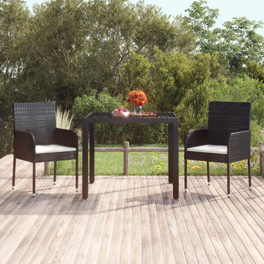 Tavolo da Giardino Piano in Vetro Nero 90x90x75 cm Polyrattan - homemem39