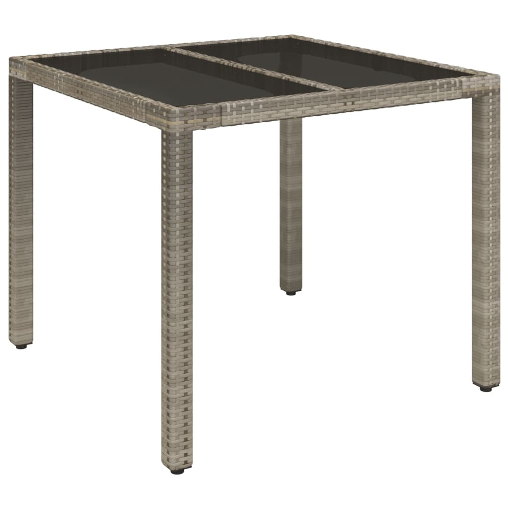 Tavolo da Giardino Piano in Vetro Grigio 90x90x75 cm Polyrattan - homemem39