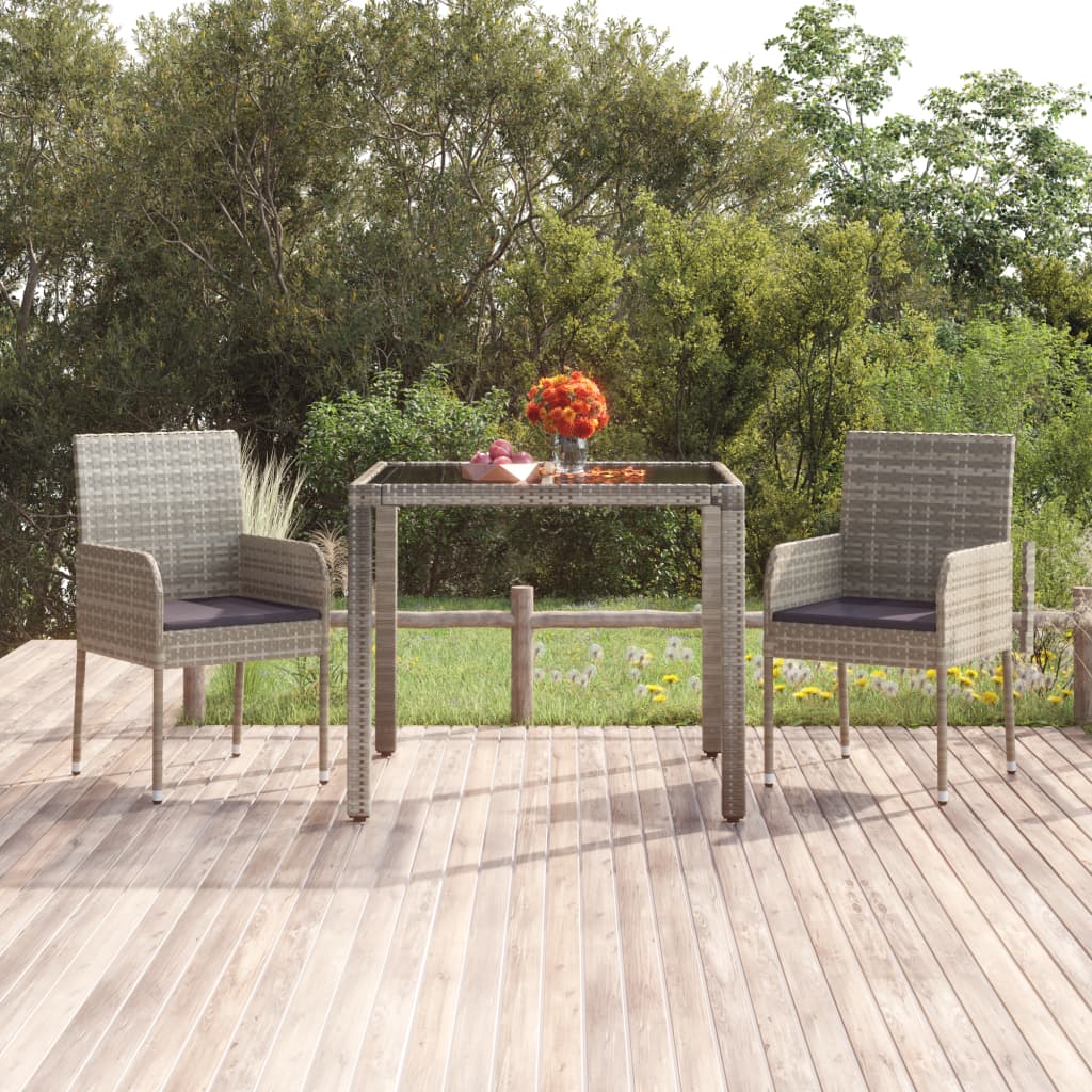 Tavolo da Giardino Piano in Vetro Grigio 90x90x75 cm Polyrattan - homemem39