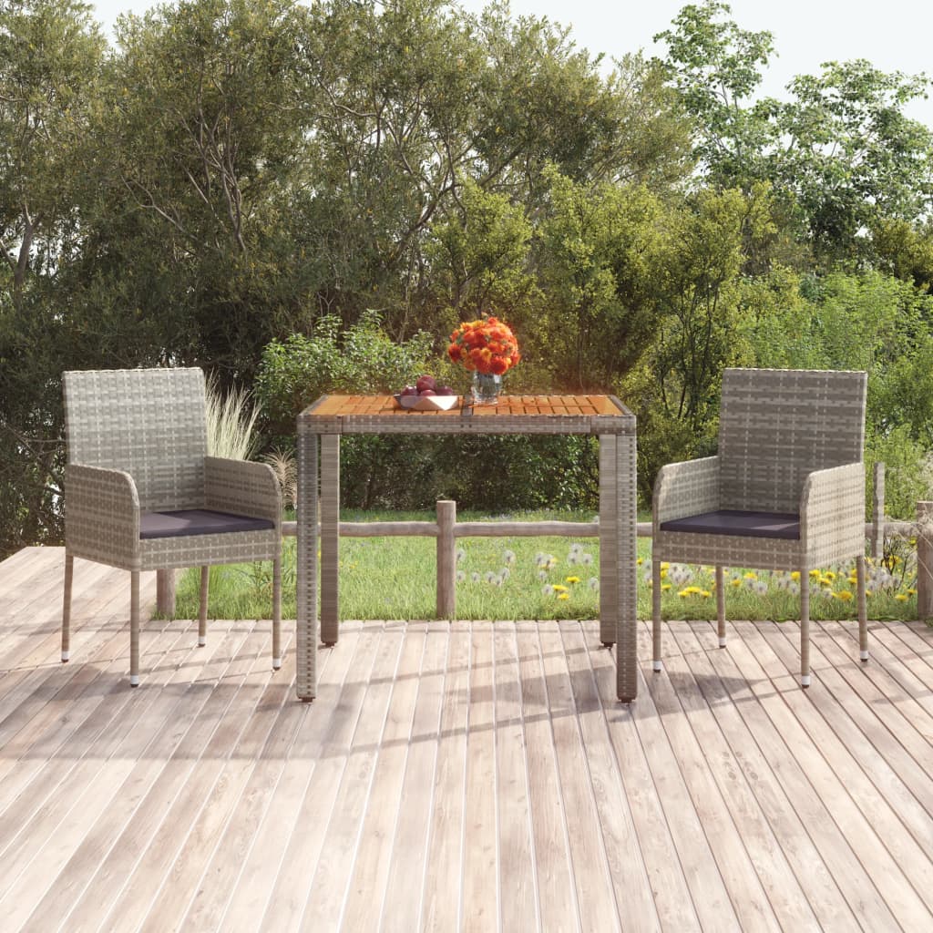 Tavolo da Giardino Piano in Legno Grigio 90x90x75 cm Polyrattan - homemem39