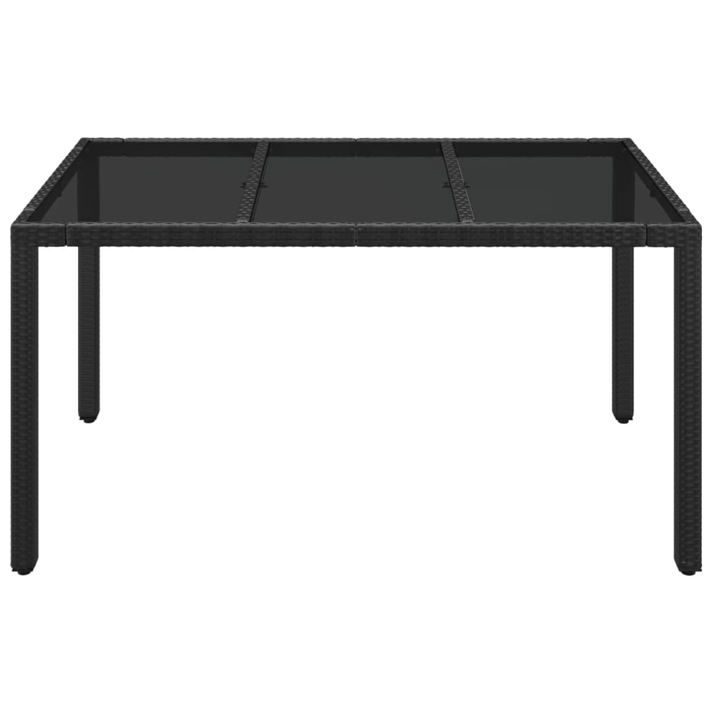 Tavolo da Giardino Piano in Vetro Nero 150x90x75 cm Polyrattan - homemem39