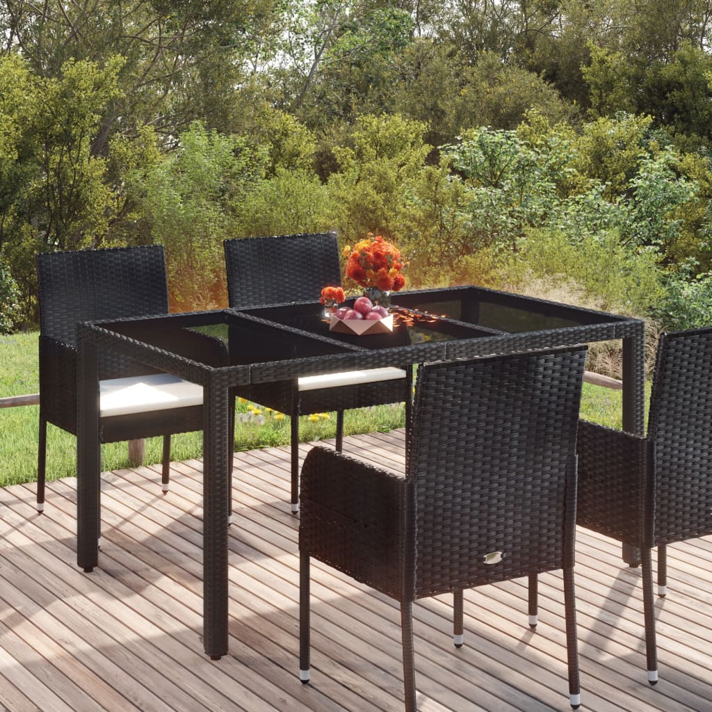 Tavolo da Giardino Piano in Vetro Nero 150x90x75 cm Polyrattan - homemem39