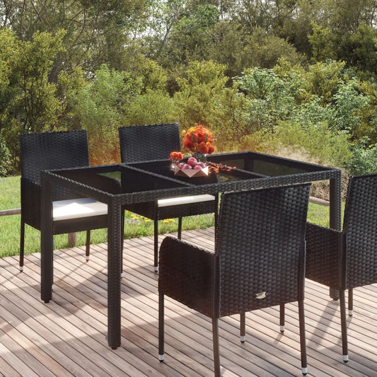 Tavolo da Giardino Piano in Vetro Nero 150x90x75 cm Polyrattan - homemem39