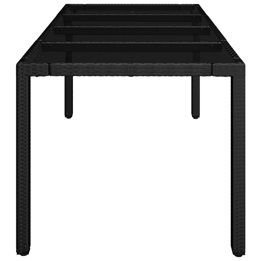 Tavolo da Giardino Piano in Vetro Nero 190x90x75 cm Polyrattan - homemem39