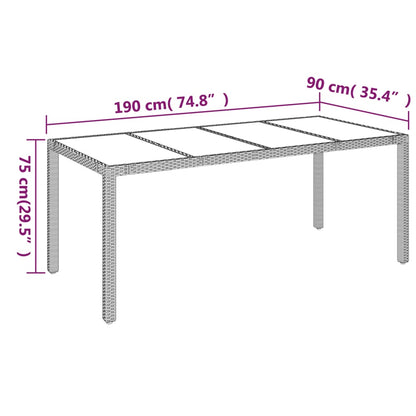 Tavolo da Giardino Piano in Vetro Nero 190x90x75 cm Polyrattan - homemem39