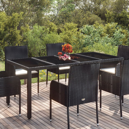 Tavolo da Giardino Piano in Vetro Nero 190x90x75 cm Polyrattan - homemem39