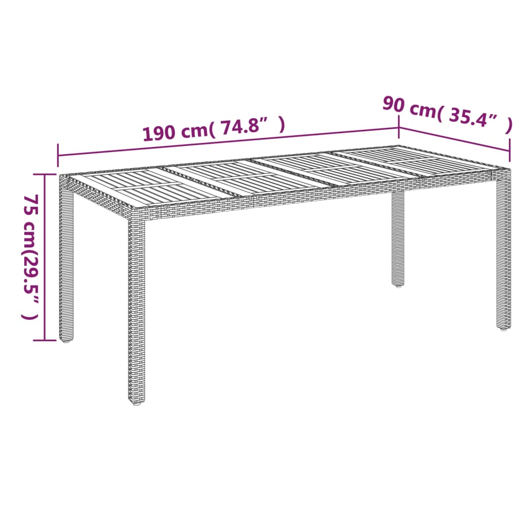 Tavolo da Giardino Piano in Legno Grigio 190x90x75cm Polyrattan - homemem39