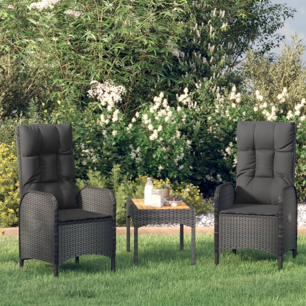 Set Divani da Giardino 3 pz con Cuscini Nero in Polyrattan - homemem39