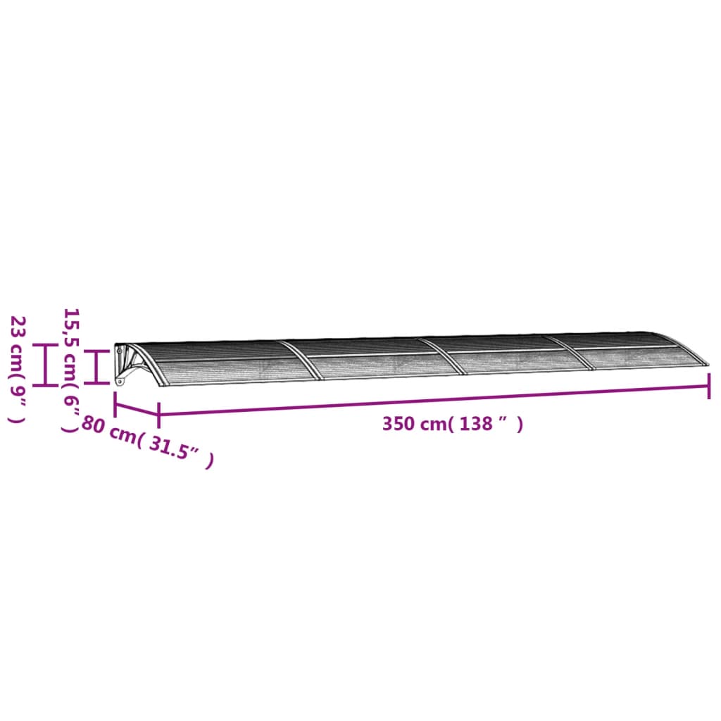 Tettoia per Porta Grigio e Trasparente 350x80 cm Policarbonato - homemem39