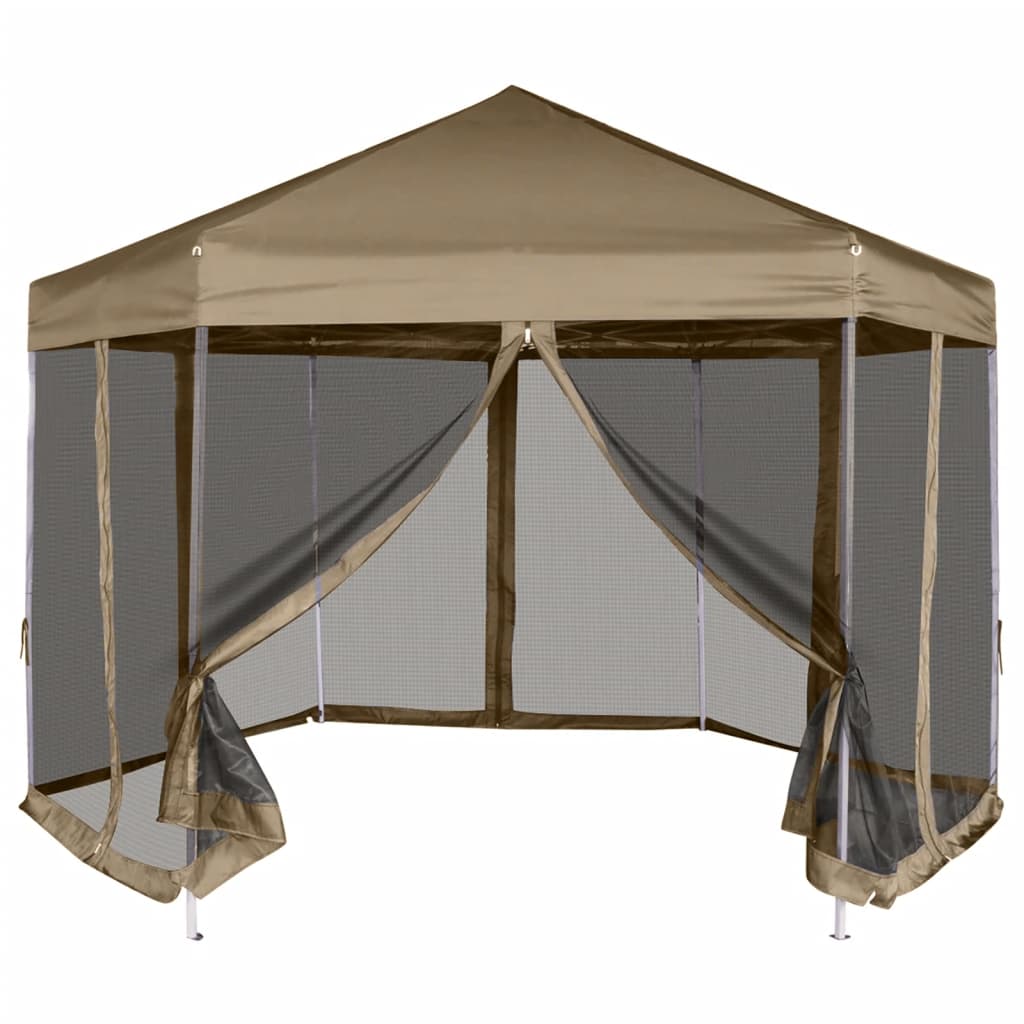 Tendone Esagono Pop-Up Pareti Laterali 3,6x3,1m Tortora 220g/m² - homemem39