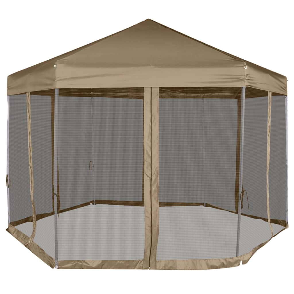 Tendone Esagono Pop-Up Pareti Laterali 3,6x3,1m Tortora 220g/m² - homemem39