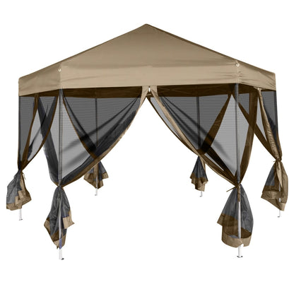 Tendone Esagono Pop-Up Pareti Laterali 3,6x3,1m Tortora 220g/m² - homemem39