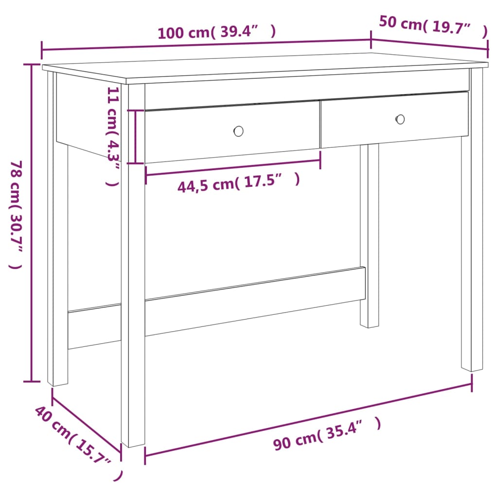 Scrivania con Cassetti 100x50x78 cm in Legno Massello di Pino - homemem39