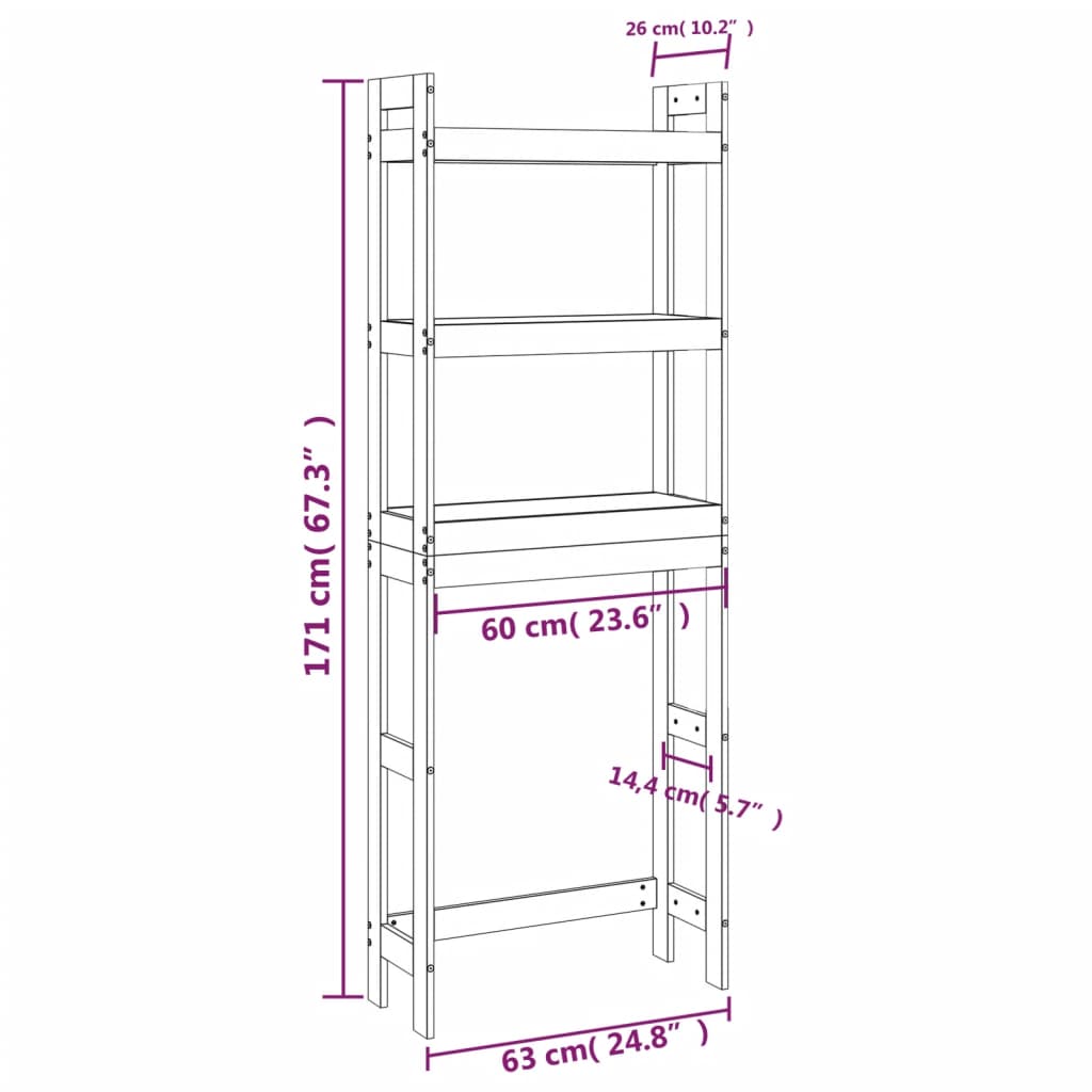 Rastrelliera da Bagno Grigia 63x26x171 cm Legno Massello Pino - homemem39