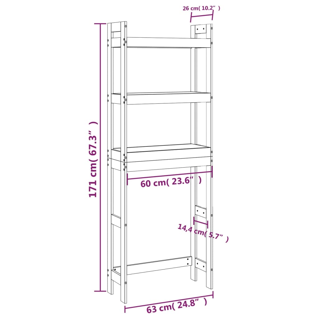 Rastrelliera da Bagno Nera 63x26x171 cm Legno Massello Pino - homemem39