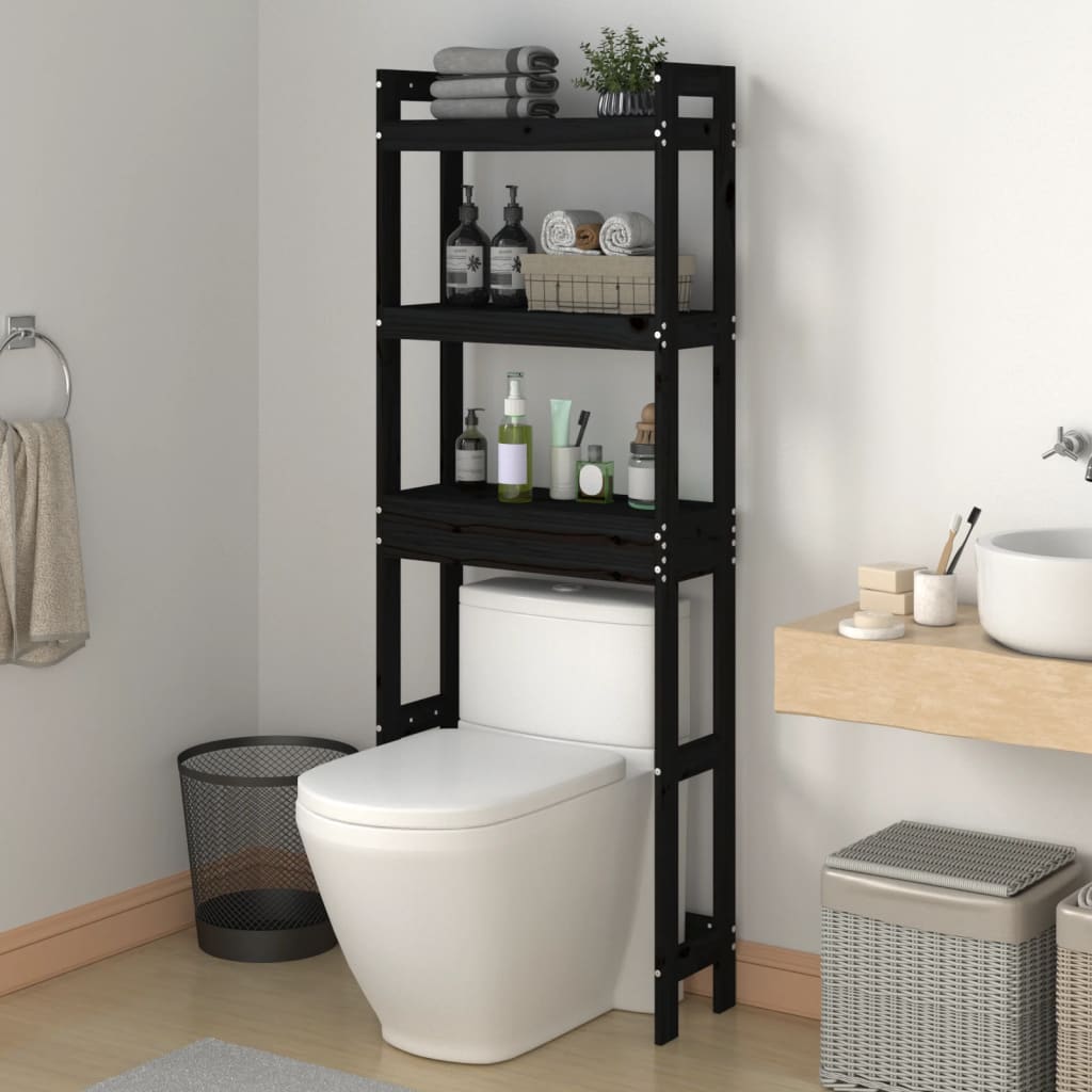 Rastrelliera da Bagno Nera 63x26x171 cm Legno Massello Pino - homemem39