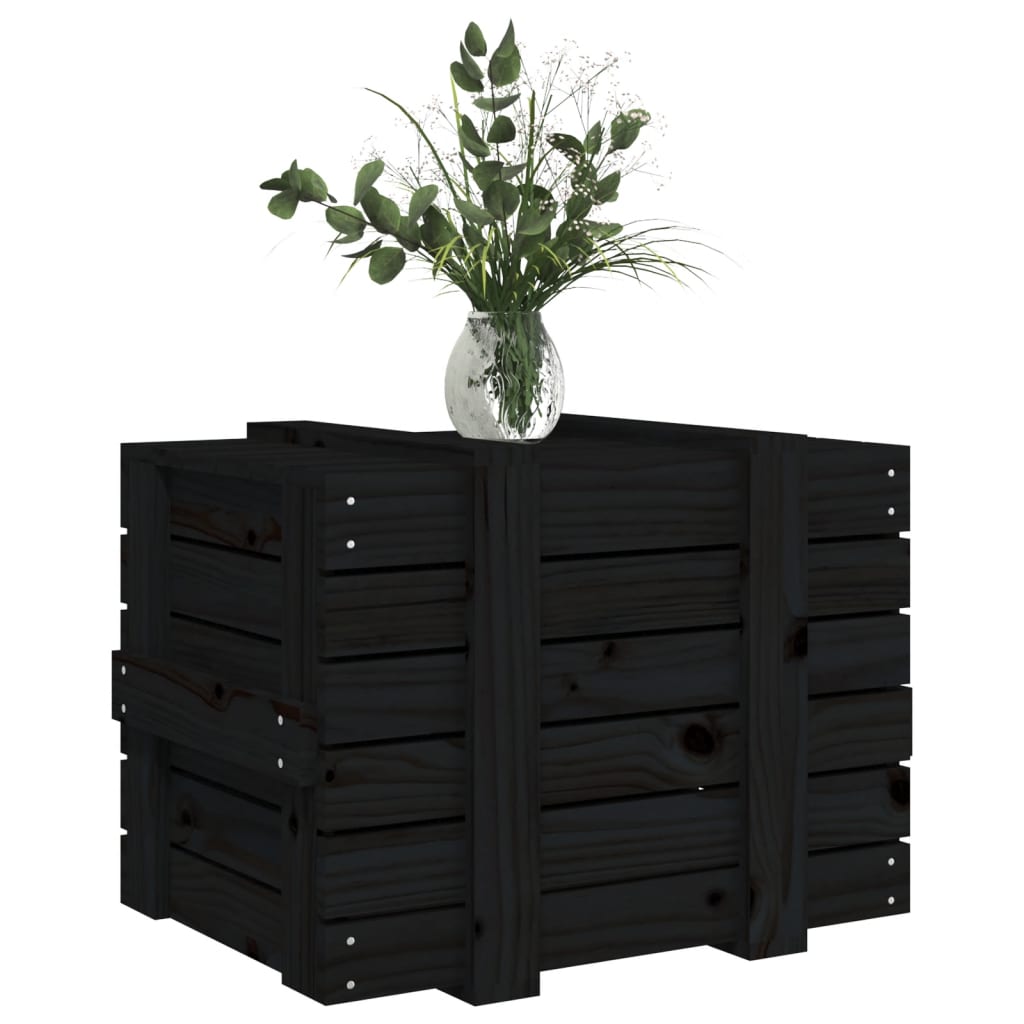 Contenitore Portaoggetti Nero 58x40,5x42 cm Legno Massello Pino - homemem39