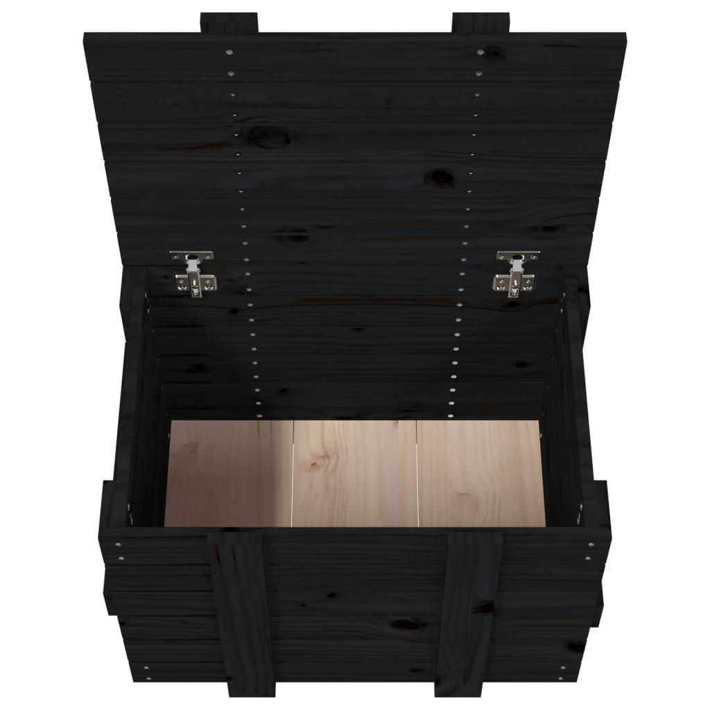 Contenitore Portaoggetti Nero 58x40,5x42 cm Legno Massello Pino - homemem39