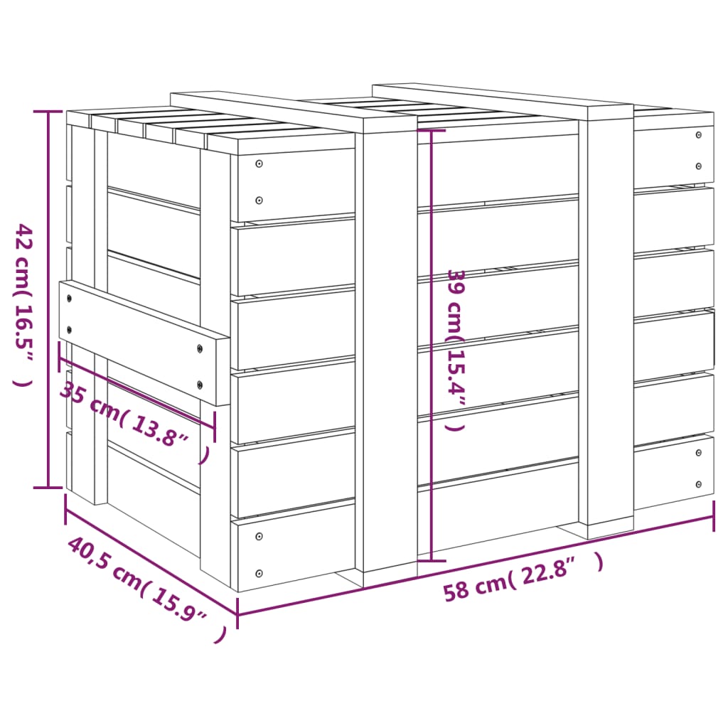 Contenitore Portaoggetti Nero 58x40,5x42 cm Legno Massello Pino - homemem39