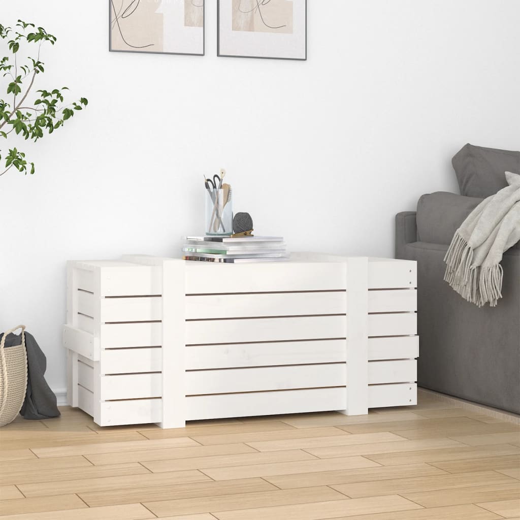 Contenitore Portaoggetti Bianco 91x40,5x42 cm Massello di Pino - homemem39